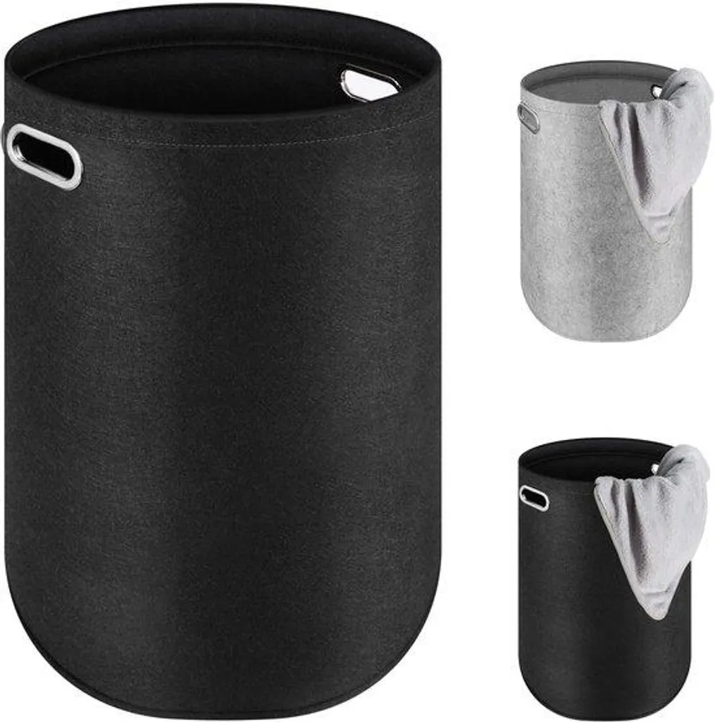 Grand panier à linge 80L noir pliable - Idéal pour salle de bain ronde