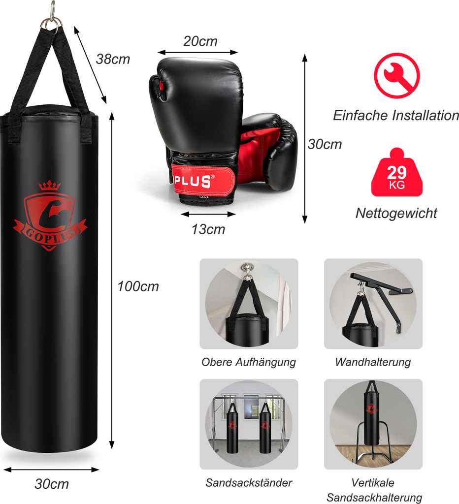 COSTWAY 28,5 kg Boxsack-Set für Erwachsene, Hängender Produktbild 6