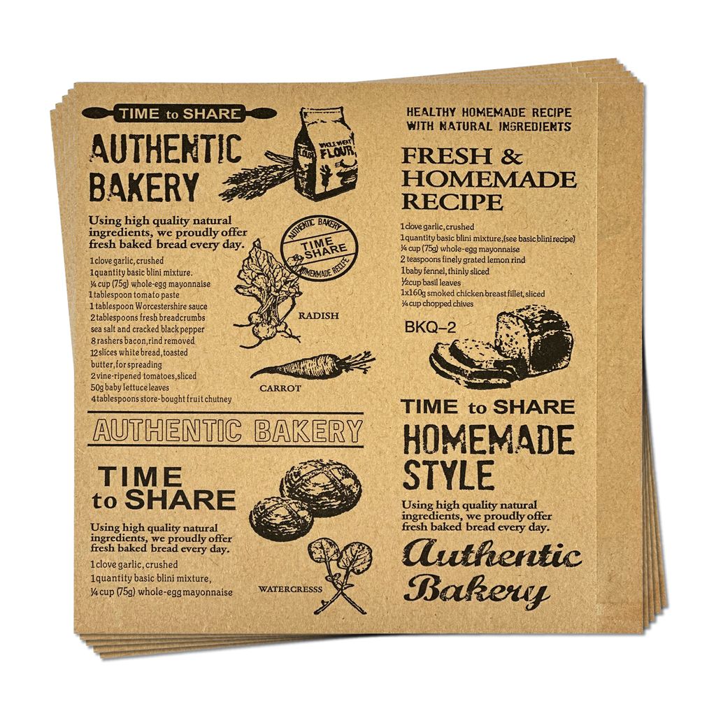 Miss Bakery’s House Snacktasche Lebensmittel - 15x15 cm - braun - 100 Stück - Food Bags - Burger-Tüten - Sandwichhalter - 2 Seiten offen