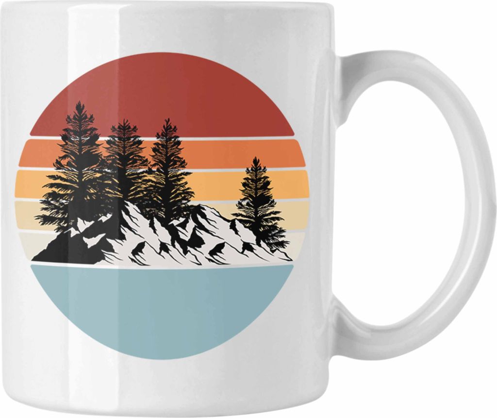 Trendation - Retro Wald Tasse Geschenk Outdoor Natur Berge (Weiß)