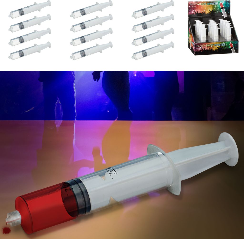 Shot Spritze 12er Set 30 ml Kunststoff transparent 4,5x14x2,5cm Partyshooter Trinkspiel Partyspiel