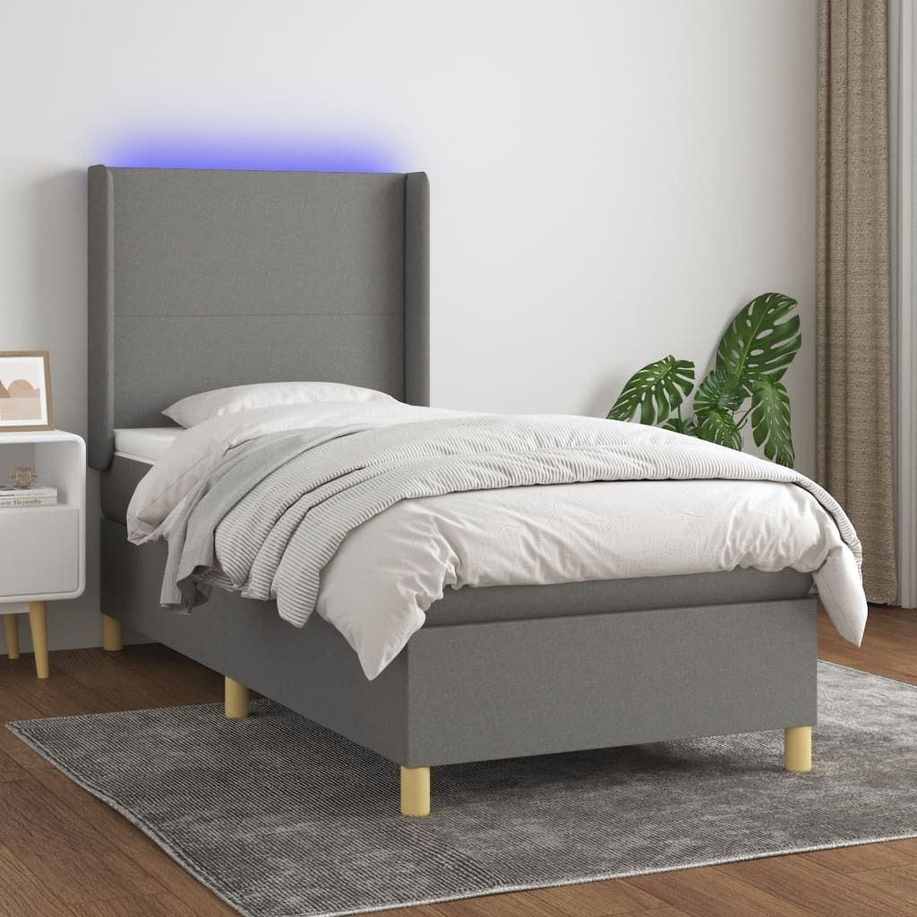 Maison Exclusive - Boxspringbett mit Matratze & LED Dunkelgrau 100x200 cm Stoff
