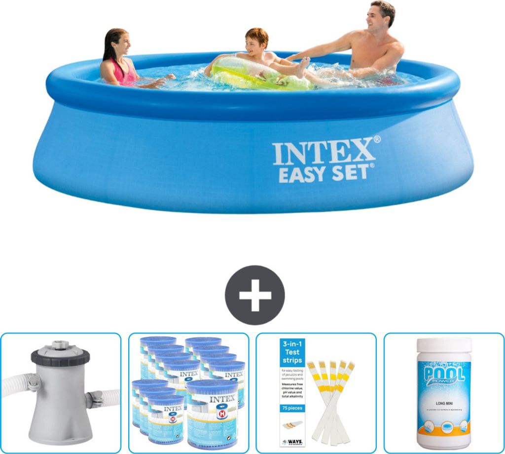Intex runder aufblasbarer Easy Set-Schwimmpool – 305 x 76 cm – Blau – inklusive Pumpe Filter - Teststreifen - Chlor