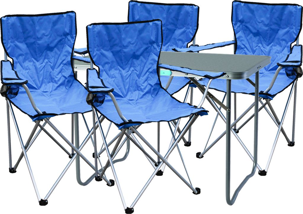 5-teiliges Campingmöbel Set blau 4x Stuhl inkl. Tasche + 1x Tisch