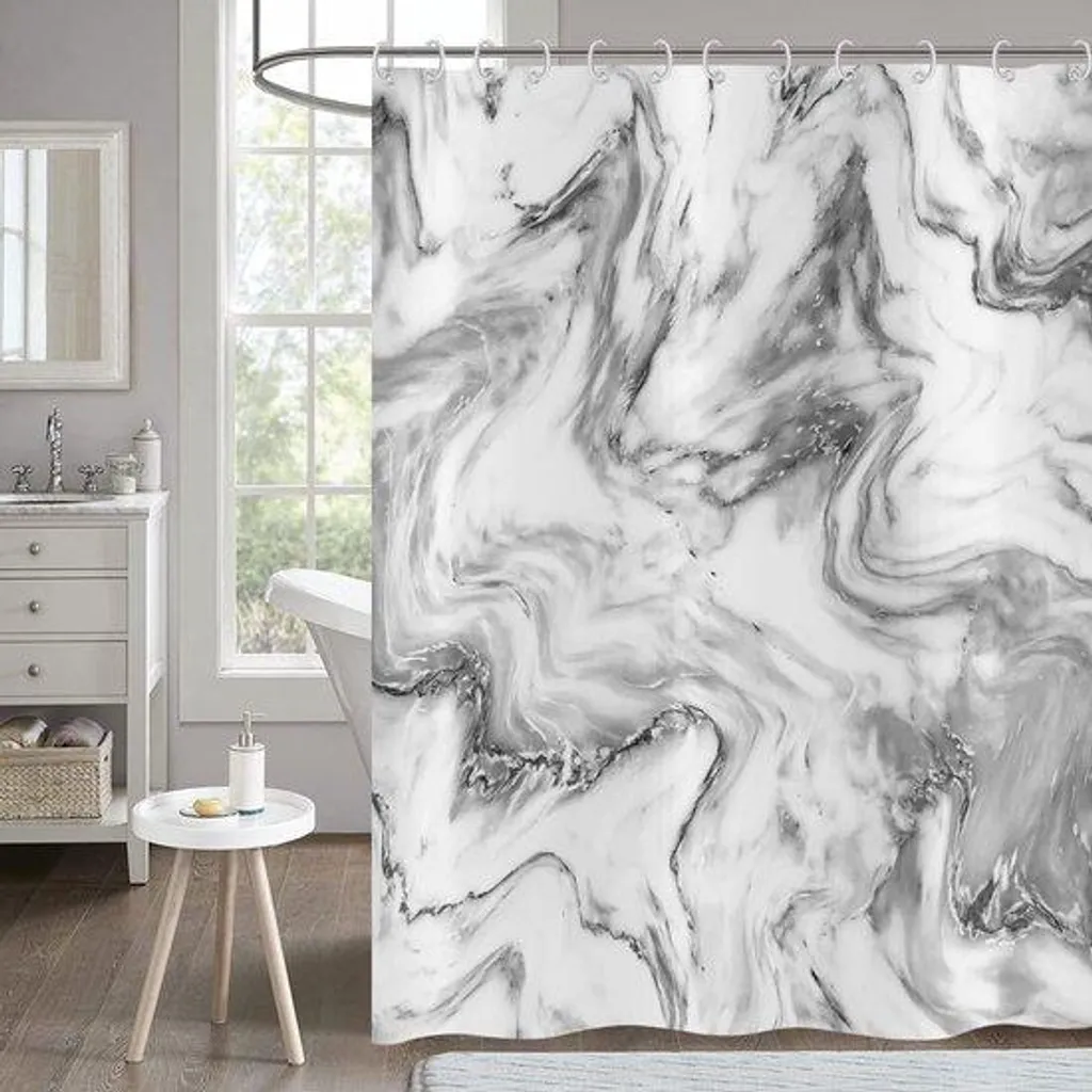 Rideau de douche gris-blanc 180x180 cm en polyester lavable de qualité