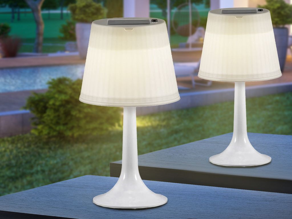 2er Set Solar Tischleuchten Outdoor, Akku Tischlampen ohne Kabel Weiß, 36cm