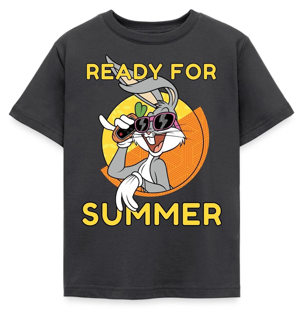 Spreadshirt Looney Tunes Bugs Bunny Ready For Summer Sommer Kinder T-Shirt, 122/128 (7-8 Jahre), Dunkelgrau