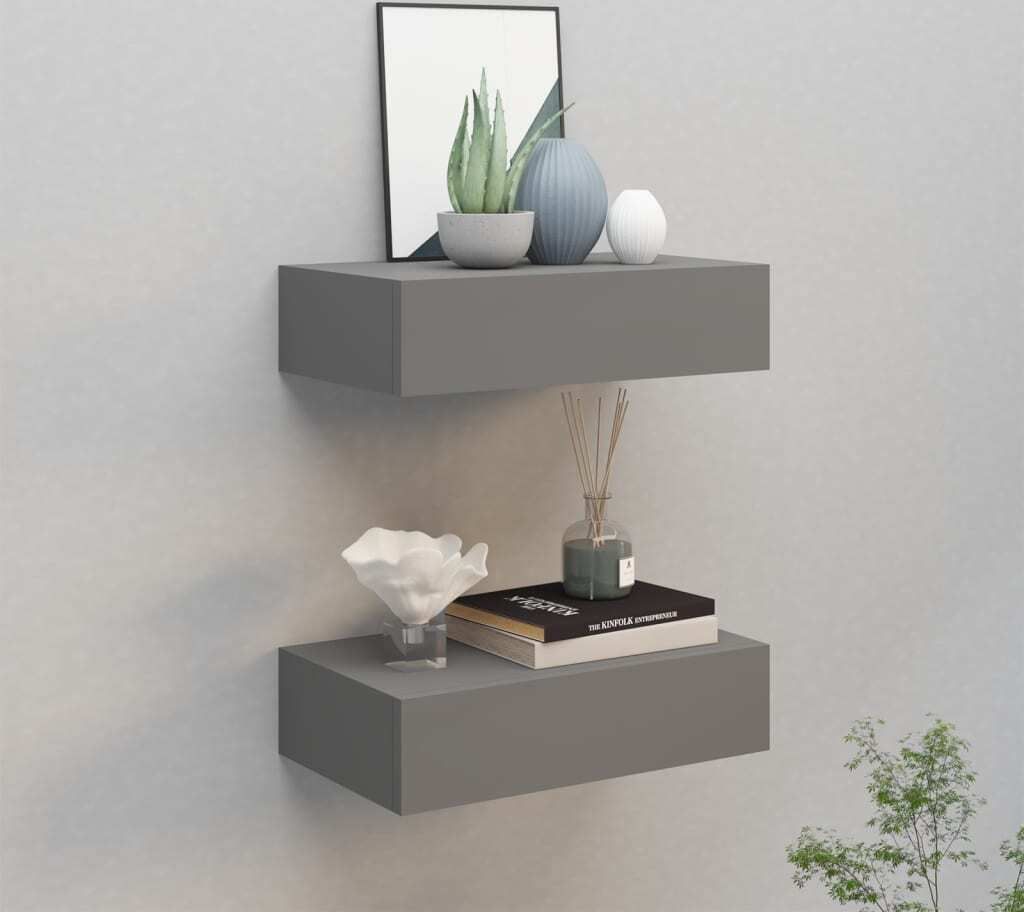 Étagères murales avec tiroirs 2 pcs. Gris 40x23,5x10 cm MDF Image du produit 