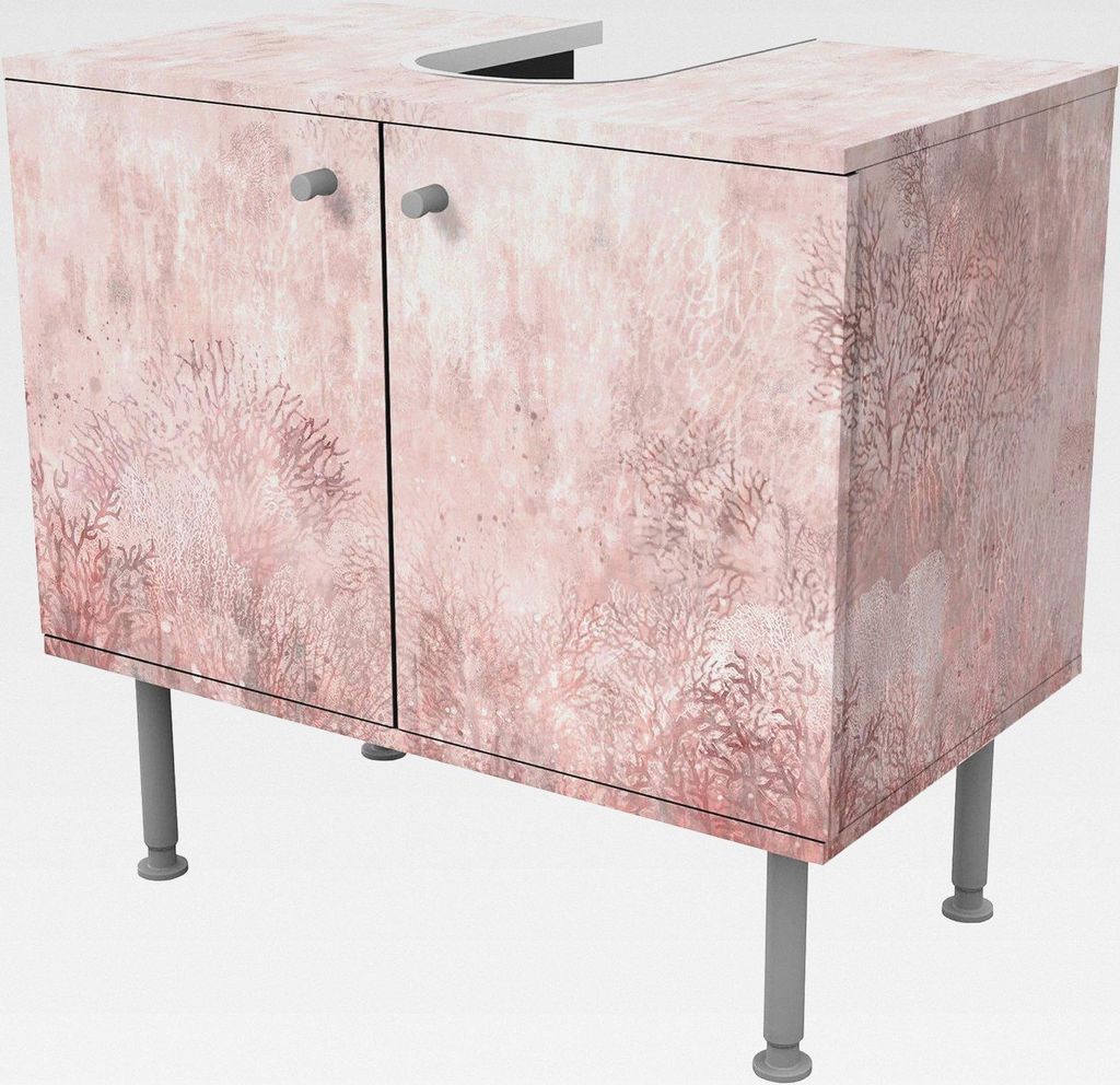 Waschbeckenunterschrank 2 Türen Kunst höhenverstellbar mit Füßen - 60er Breite - originell Retro Vintage Unterschrank rosa Bad Gäste WC Möbel...