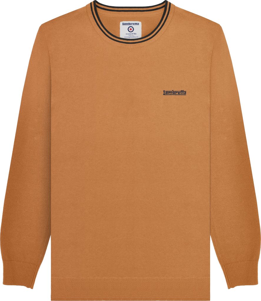 Lambretta - Pullover Mit kontrastfarbenen Streifen für Herren LB182 (M) (Tabak/Marineblau)