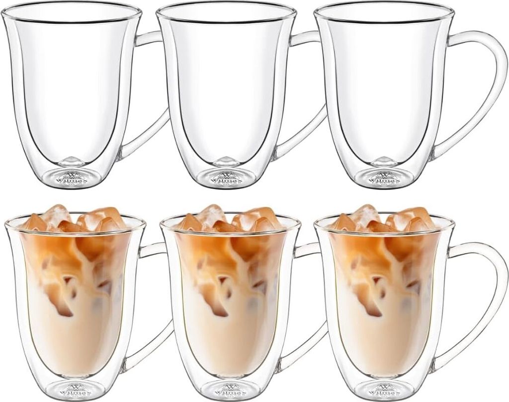 Wilmax Thermogläser mit Henkel - 6er Set - 400 ml - Doppelwandige Gläser für Wasser, Tee, Kaffee - Gläser für Tee und Kaffee - Becher für Hei...
