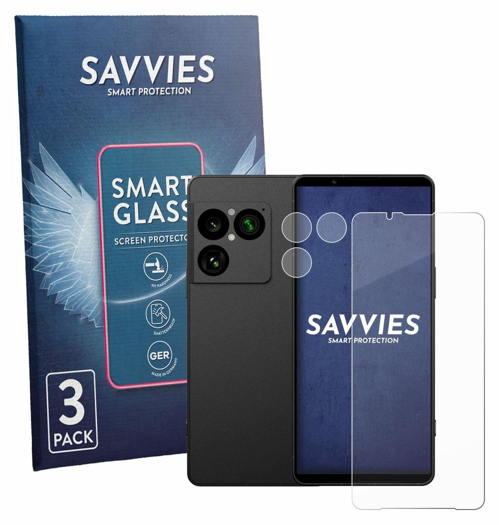 3x Savvies Schutzglas Folie für Sony Xperia 1 VIII (Display+Kamera) 9H Panzer Schutzfolie Glas Displayschutz klar transparent