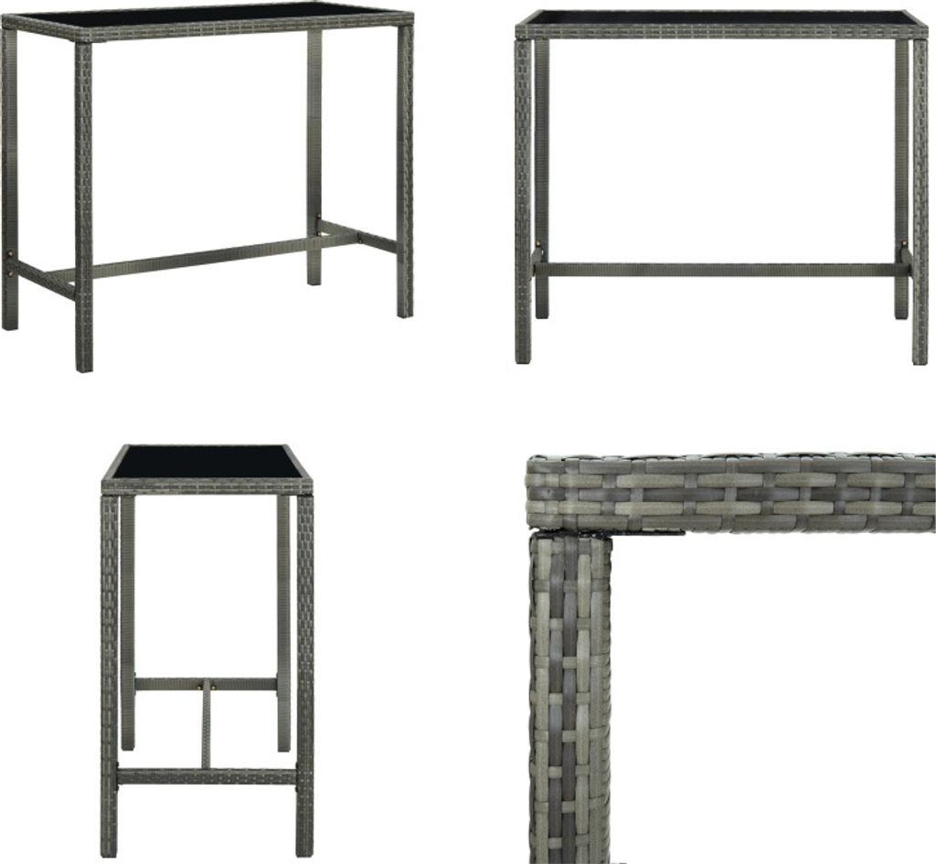 vidaXL Garten Bartisch Grau 130x60x110 cm Poly Rattan und Glas - Bartisch - Bartische - Stehtisch - Stehtische