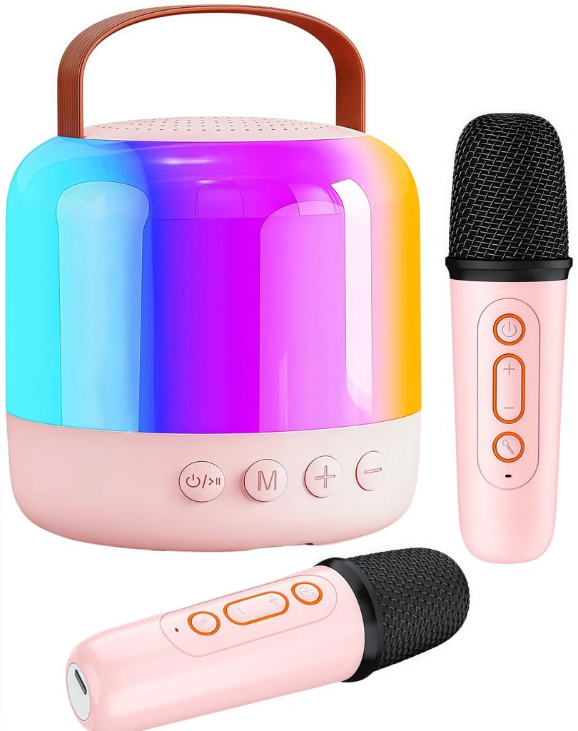 Karaoke-Maschine mit 2 Mikrofonen, tragbare Karaoke-Maschine, Bluetooth-Lautsprecher, Geburtstags- und Weihnachtsgeschenk für Kinder