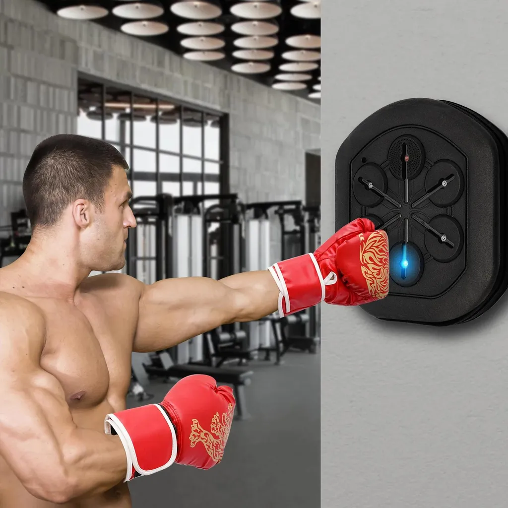 Machine de boxe musicale connectée en PU noir avec gants inclus