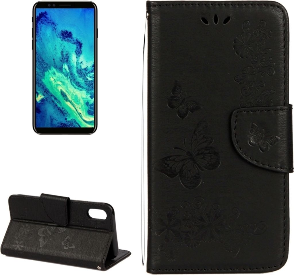 Für iPhone X / XS Pressed Flowers Butterfly Pattern Horizontal Flip Ledergehäuse mit Holder & Card Slots & Wallet & Lanyard (Black)