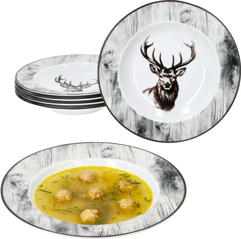 Set Piatti Zuppa Alois 6 Persone 180ml | Porcellana con Cervo Tradizionale