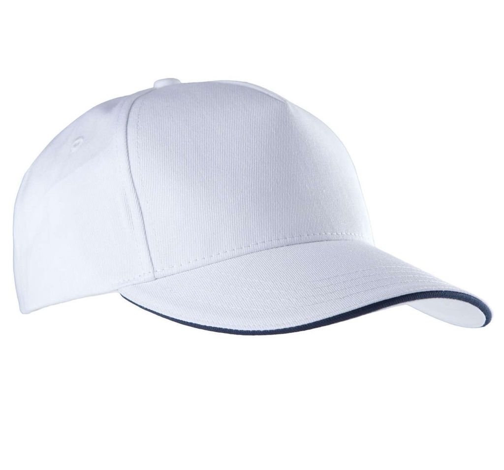 K-Up Uni Kappe Sandwich Peak Cap Panel Cap Basecap Schirm Mütze, Größe:U, Farbe:White/Navy