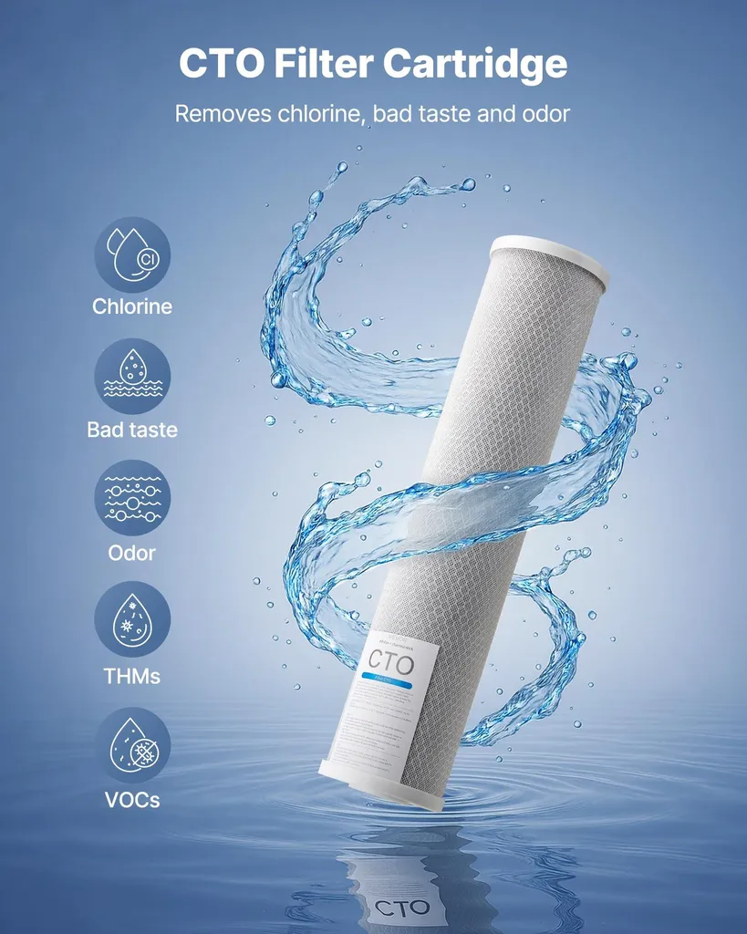 Cartuccia di ricambio VEVOR per il filtro dell'acqua per tutta la casa, 115 x 507 mm blocco di carbone CTO, filtro di ricambio per il sistema di filtraggio dell'acqua a 3 stadi, riduce il cloro, il sapore e l'odore cattivo - 2