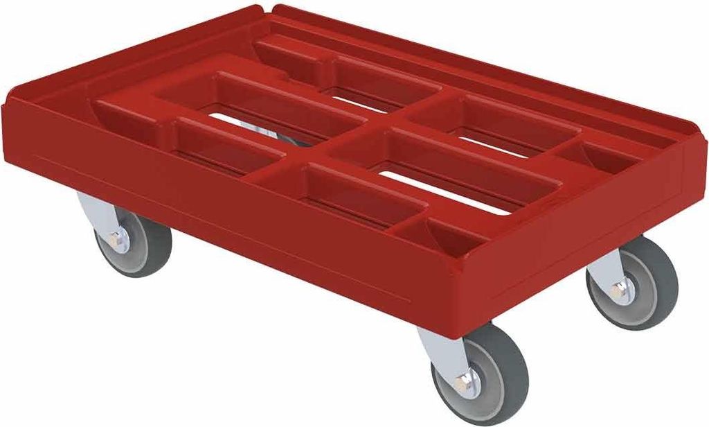 Transportroller Premium, Rahmen verschweißt, HDPE Kunststoff, HACCP geeignet, 410 x 610 x 204 mm, 300 kg, Feuerrot