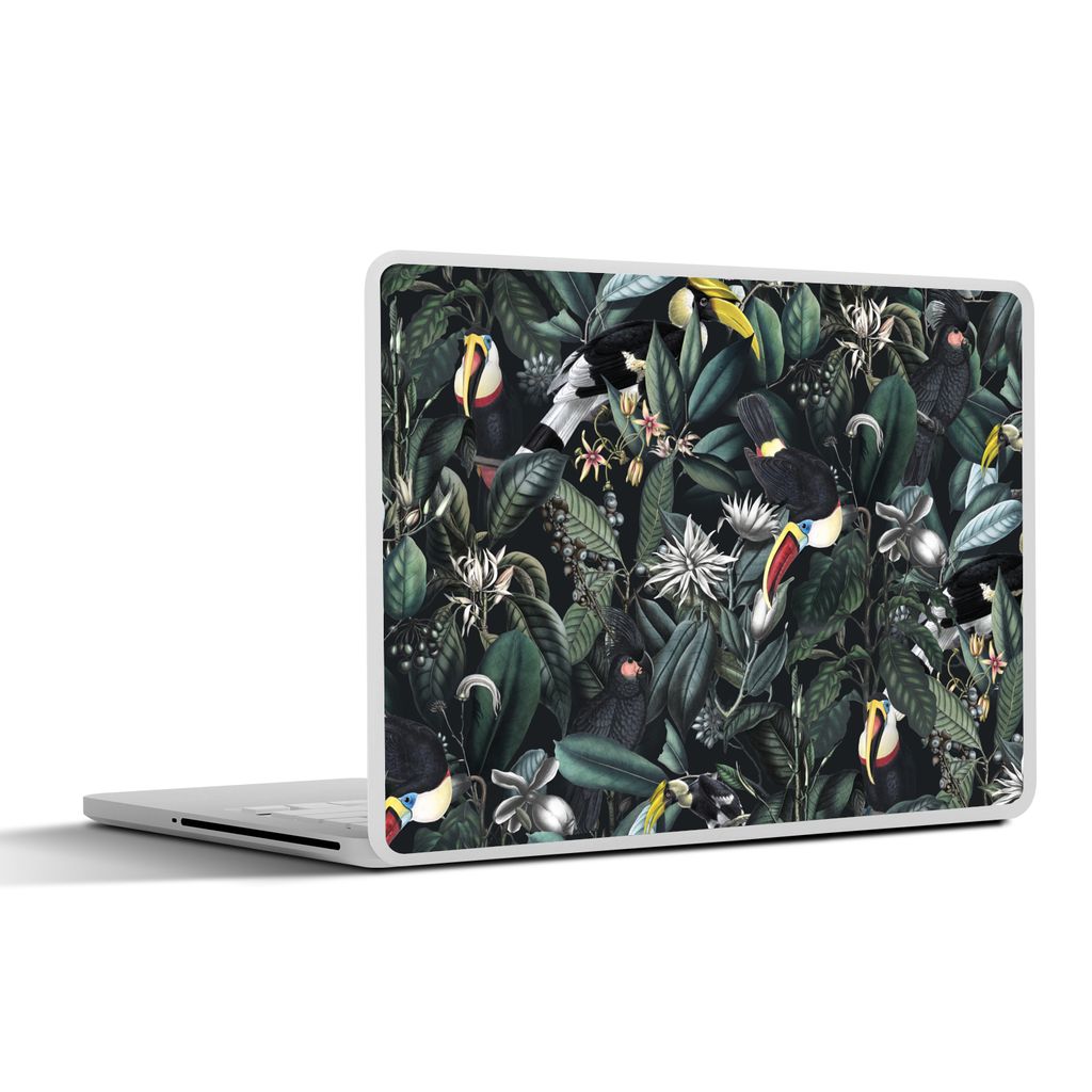 MuchoWow Laptop Aufkleber Sticker Cover Blumen - Tukan - Blätter 32.5x23.5 cm - Sticker für Laptop - Selbstklebend