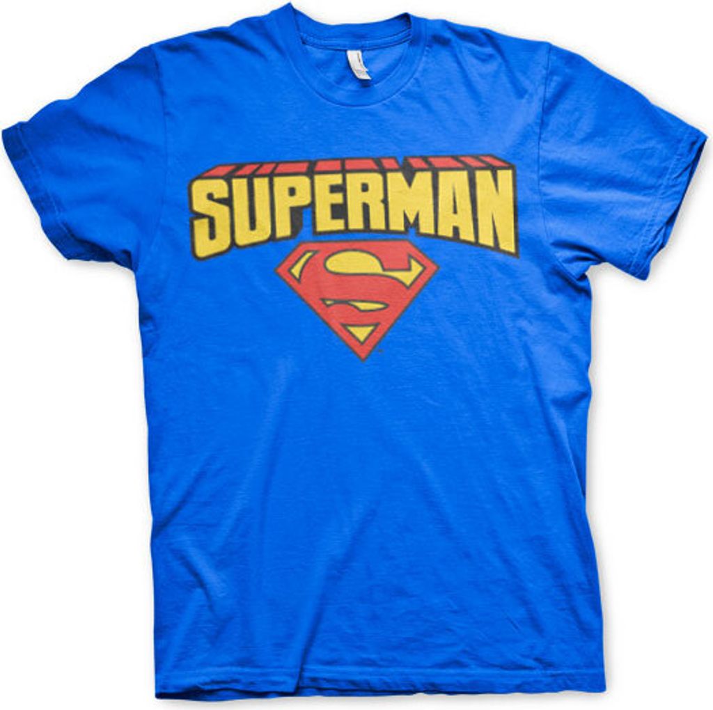Superman Blockletter Logo T-Shirt - Large - Blue
