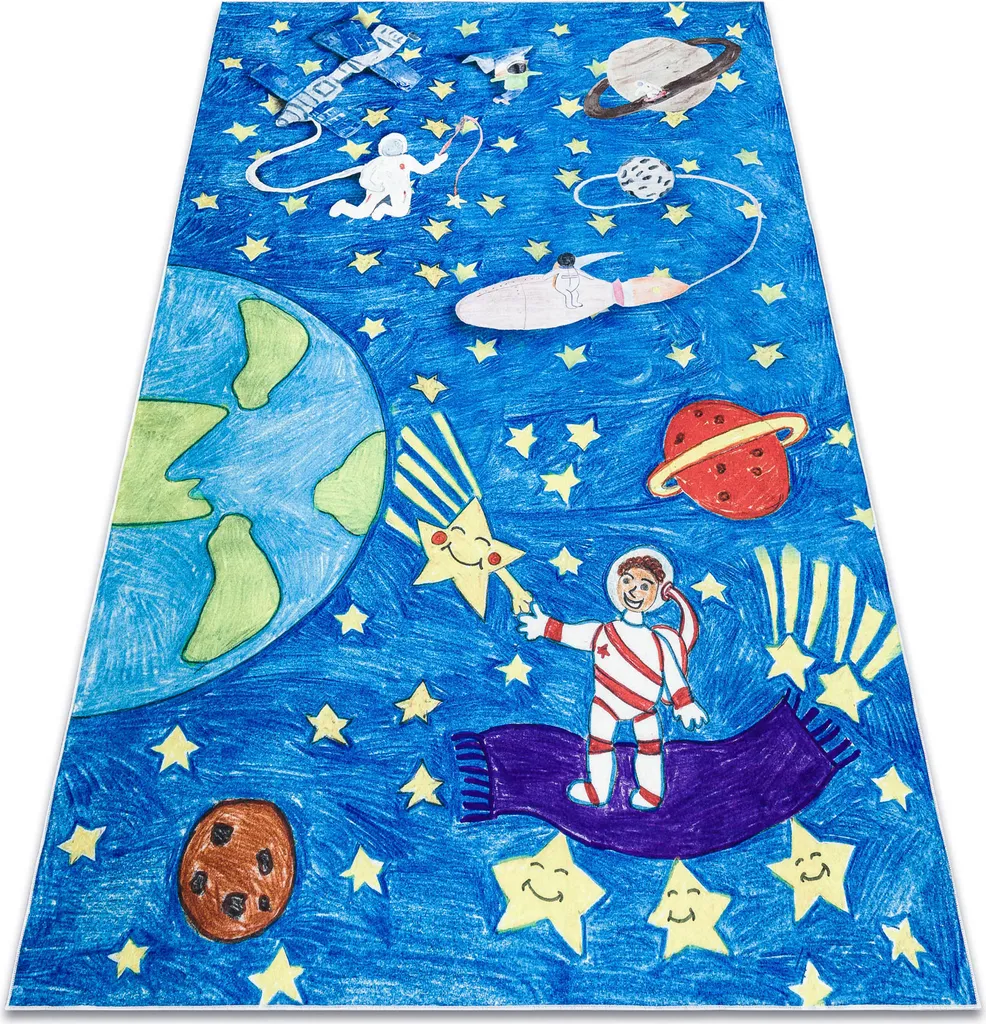Tapis enfant antidérapant lavable fusée 80x150 cm BAMBINO 2265 chambre