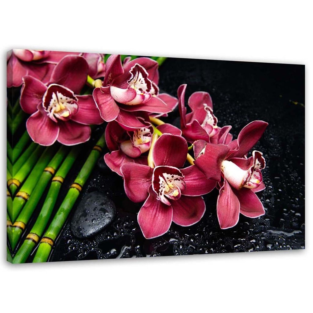 Leinwandbild orchidee auf bambus 120x80 cm Feeby rosa wandbild bereit zum aufhängen