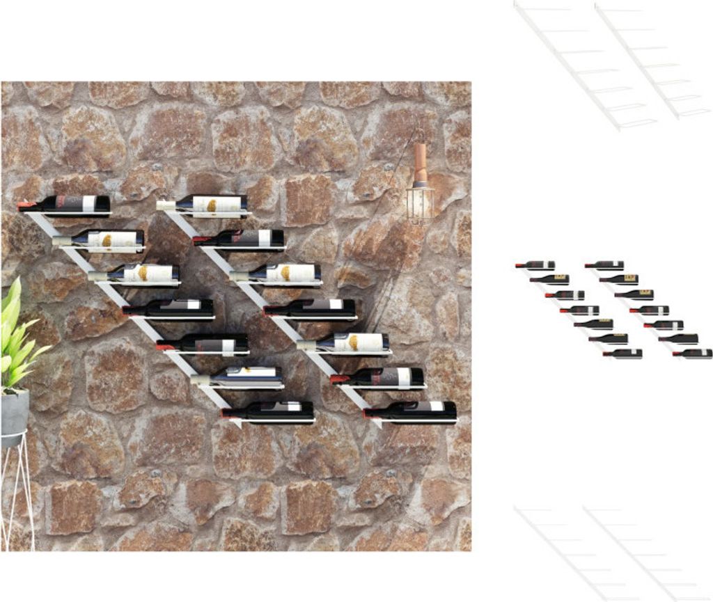 vidaXL Wand-Weinregale für 7 Flaschen 2 Stk. Weiß Metall - Weinregale