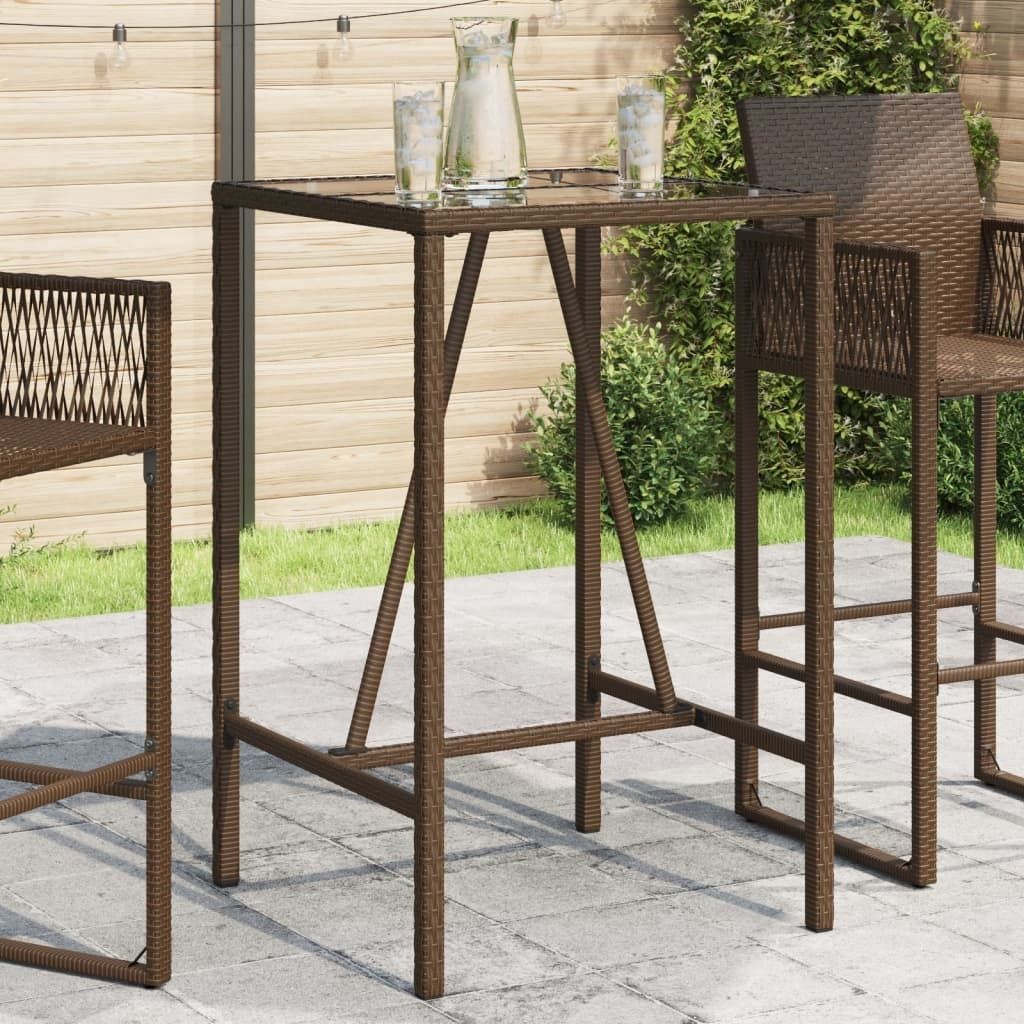 Design Garten-Bartisch Braun 70x70x110 cm Poly Rattan, Gartentische 2024 Neu