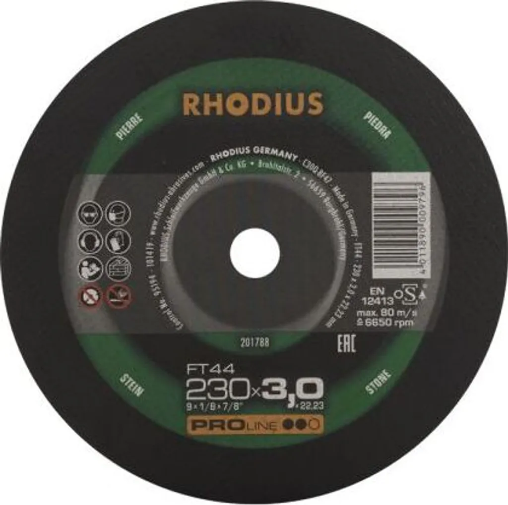Disque à tronçonner Rhodius 230mm FT44 Proline haute endurance pierre