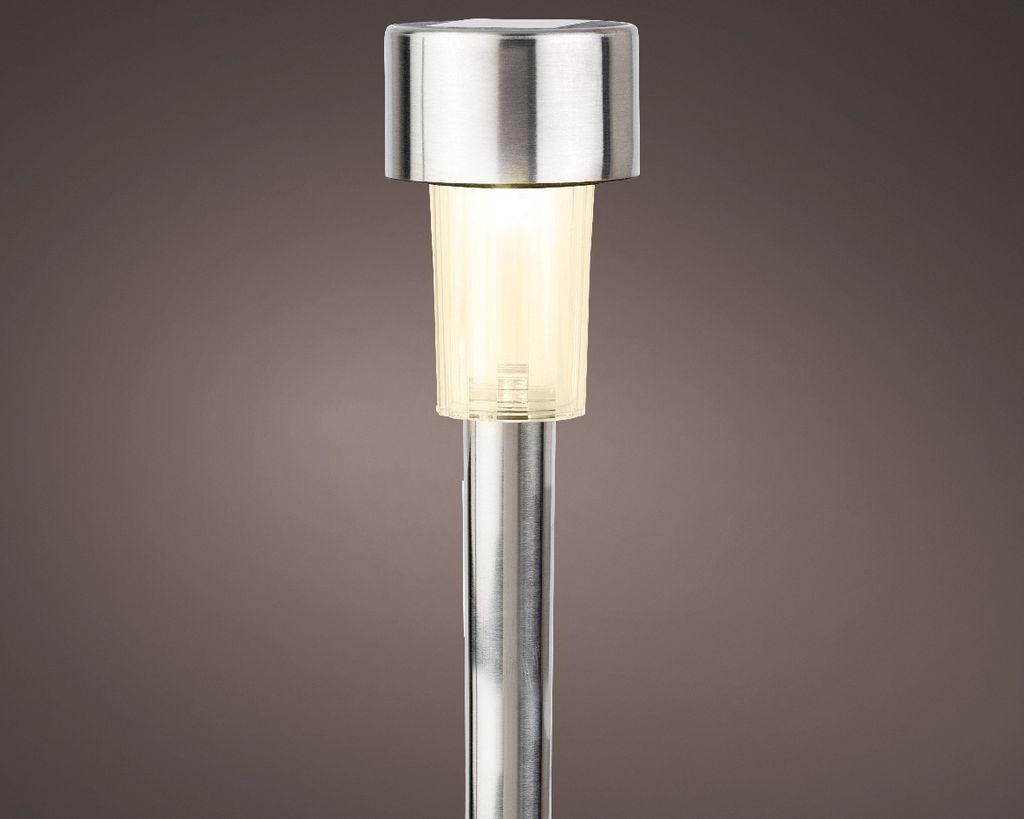 A close-up studio shot of a solar garden light.