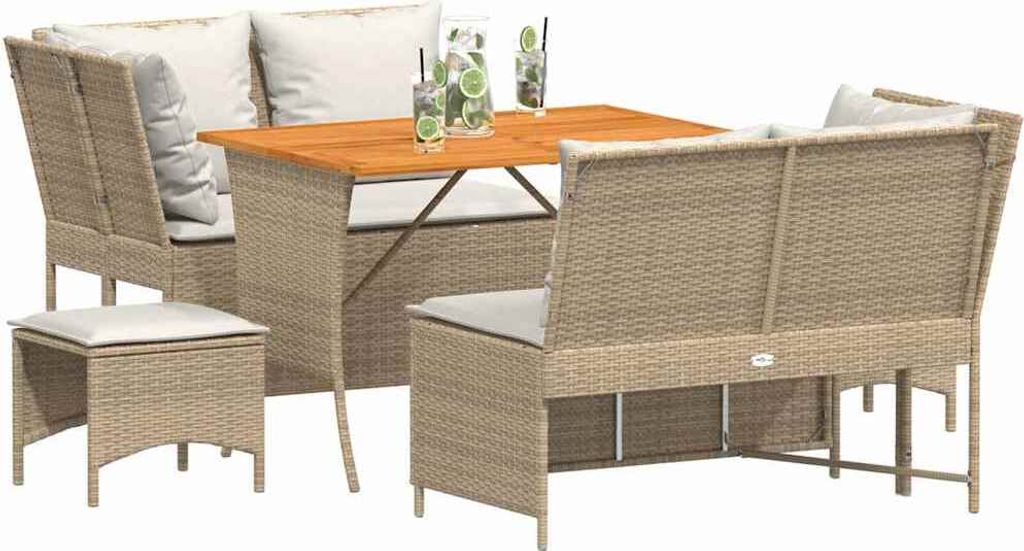 5-tlg. Garten-Sofagarnitur mit Kissen Beige Poly Rattan
