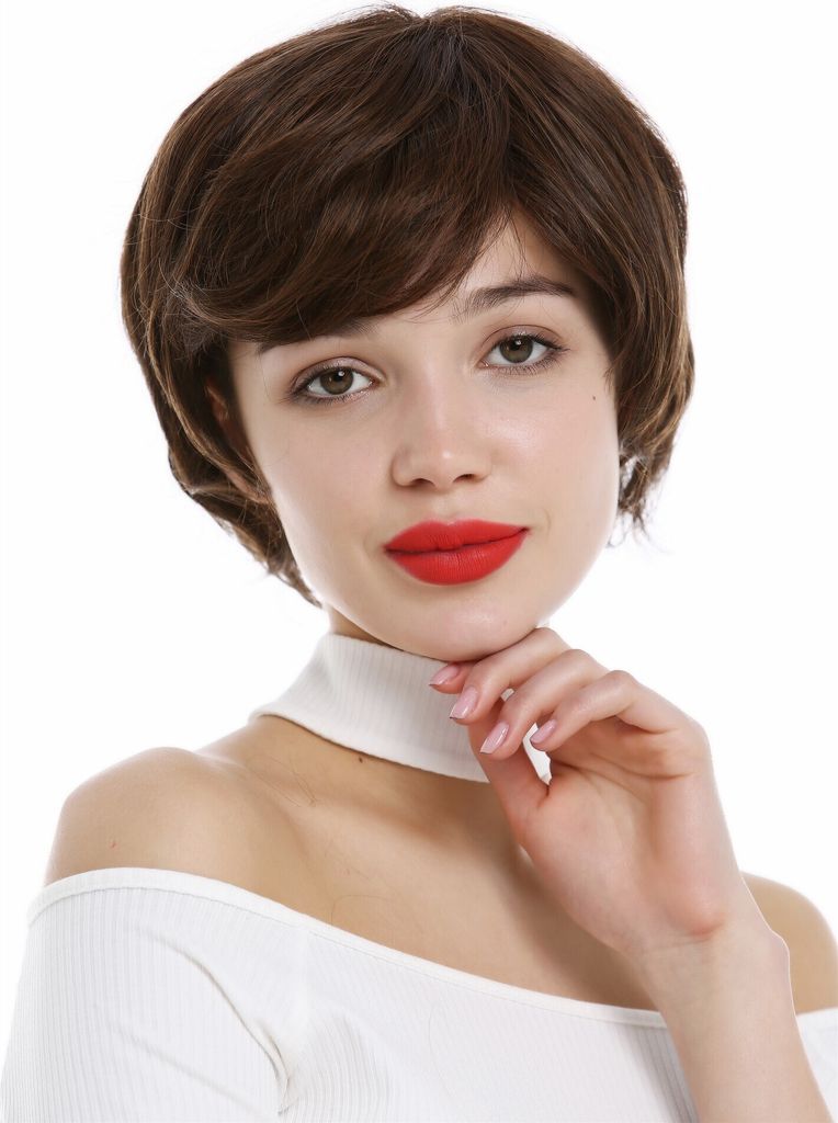 WIG ME UP Perücke kurz Pixie fransig Kastanie Braun Mix Produktbild 