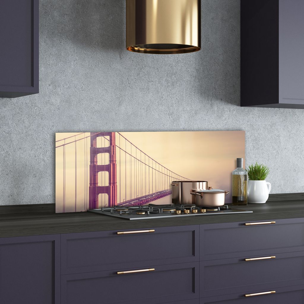 Tulup Küchenrückwand Spritzschutz aus Glas -125x50 -Spritzschutz auf gehärtetes Glas San Francisco Brücke