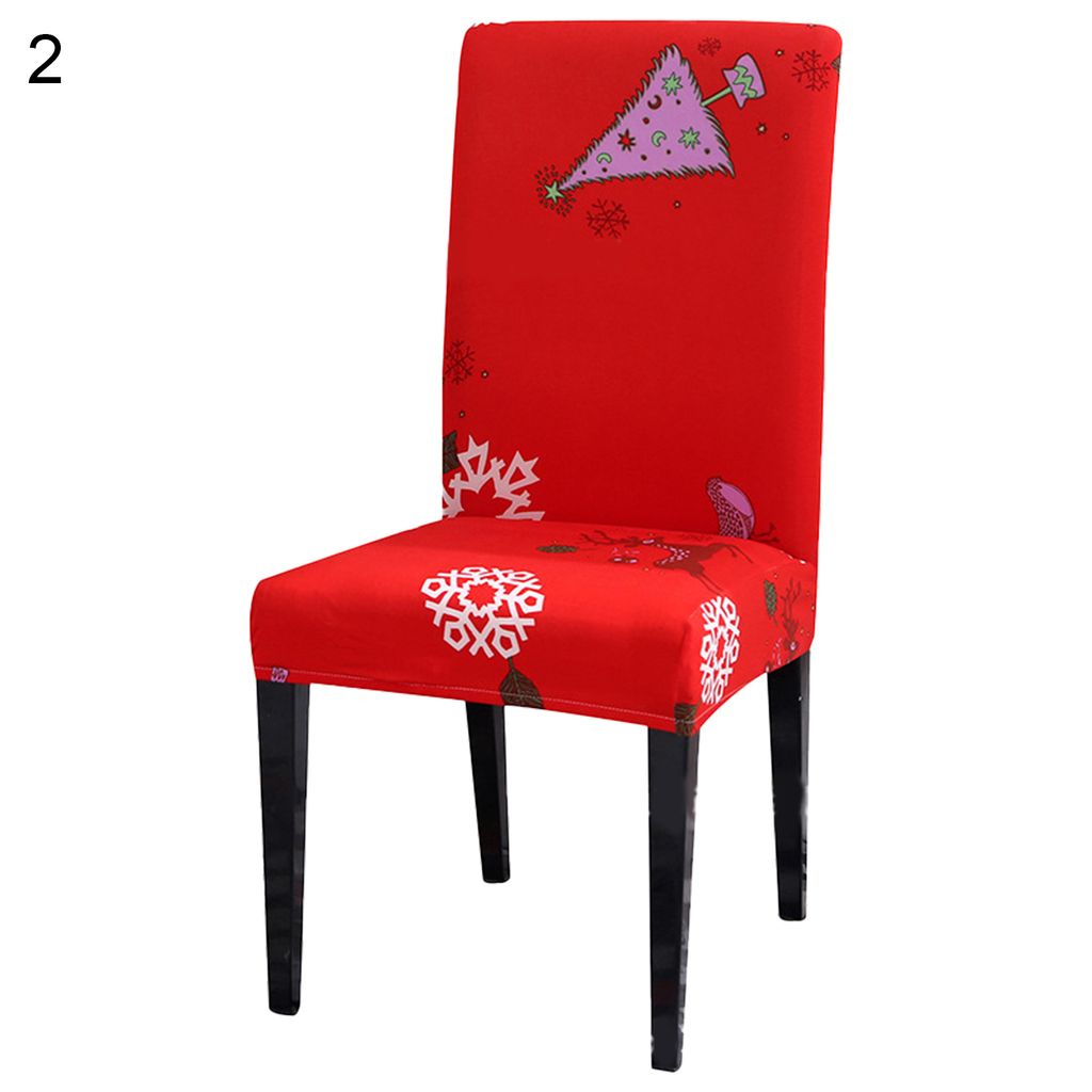 Stuhlabdeckung dehnbar bequeme Berührung Polyester Weihnachtselement -Muster Stuhl Slipcover für Zuhause-2