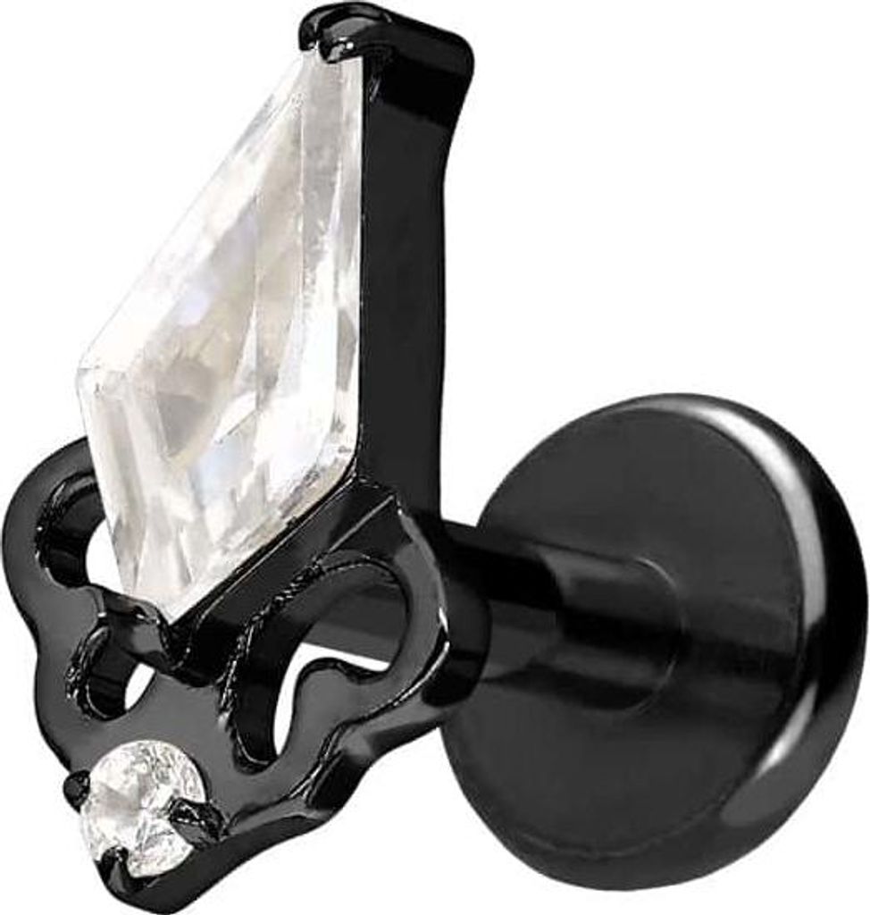 Ohrpiercing, Nasenpiercing Titan Labret mit Push Fit KRISTALLSCHILD Schwarz Stablänge: 6mm | Stabstärke: 1,2mm