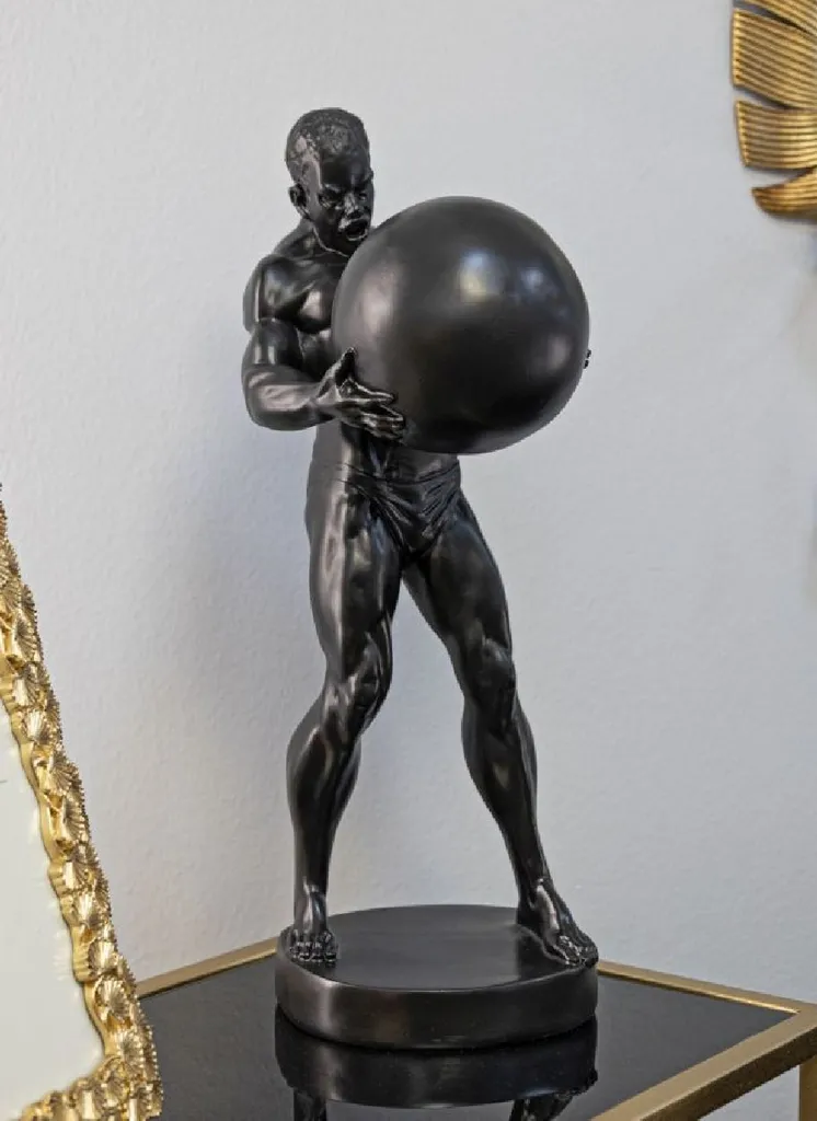 Statue Décorative Atlas en Résine Noire - Objet d'Art Design Intérieur