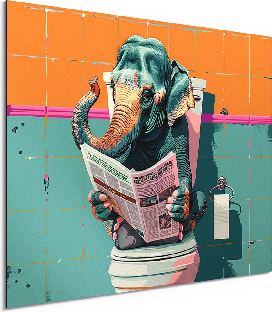 DEQORI Alu-Dibond Bild Weiß 40x30 cm 'Elefant macht Druck' Wandbild Metall dünn Design