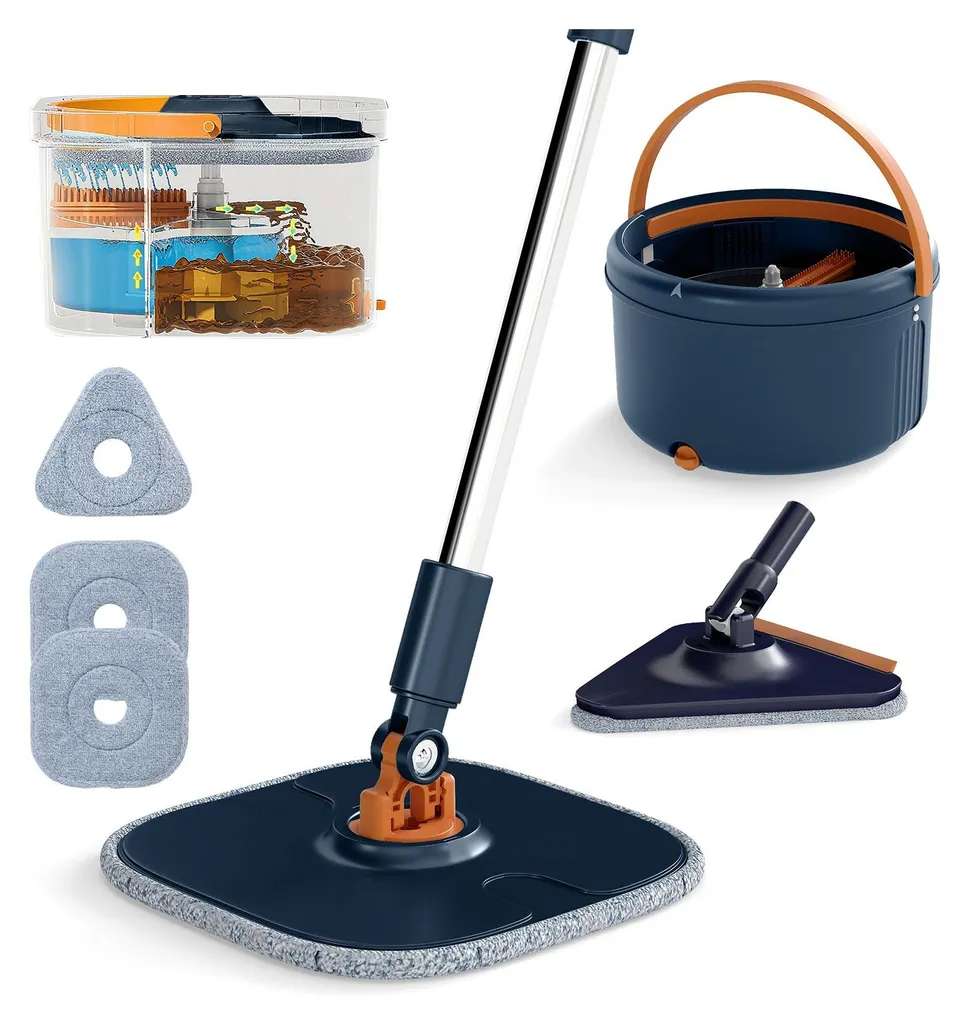 Mocio Piatto COSTWAY Blu: Pulizia Pavimenti con Testa 360°