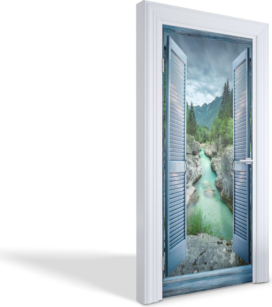 Türaufkleber Innentüren Selbstklebende Kreativ Wandsticker - Bergblick durch das Fenster - 95 x 205 cm