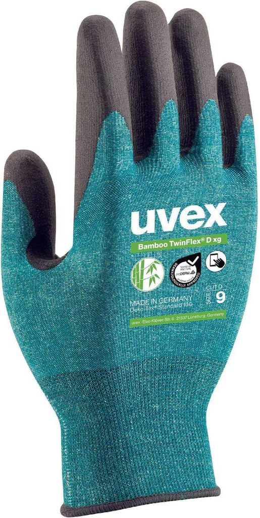 Uvex Bamboo TwinFlex D xg Schnittschutzhandschuh (Touchscreen-Eignung) - 10 Paare grün 8