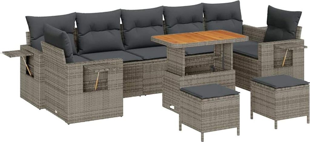 vidaXL Gartensofa-set mit Kissen 10 pcs Grau Poly-Rattan