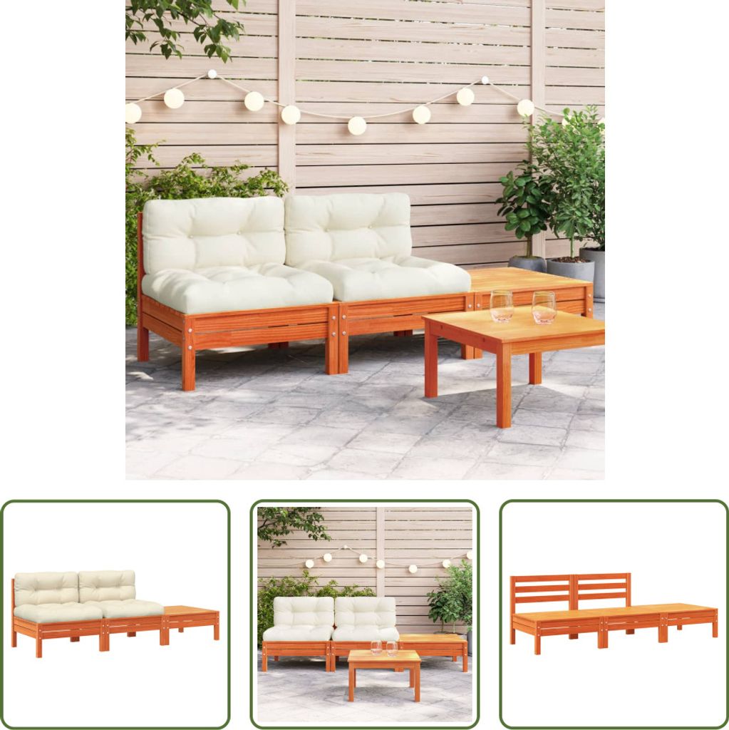 The Living Store Gartensofa mit Kissen und Hocker 2-Sitzer