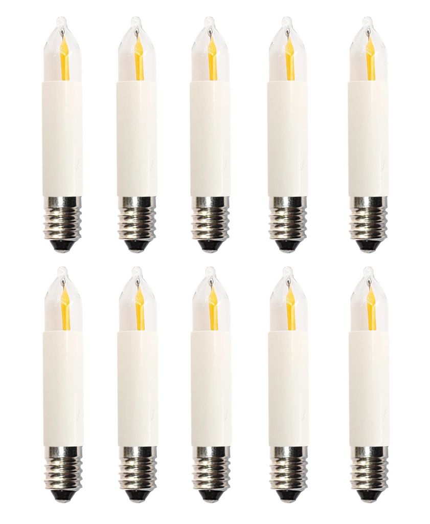 Ten LED candle bulbs arranged in two rows on a white background.