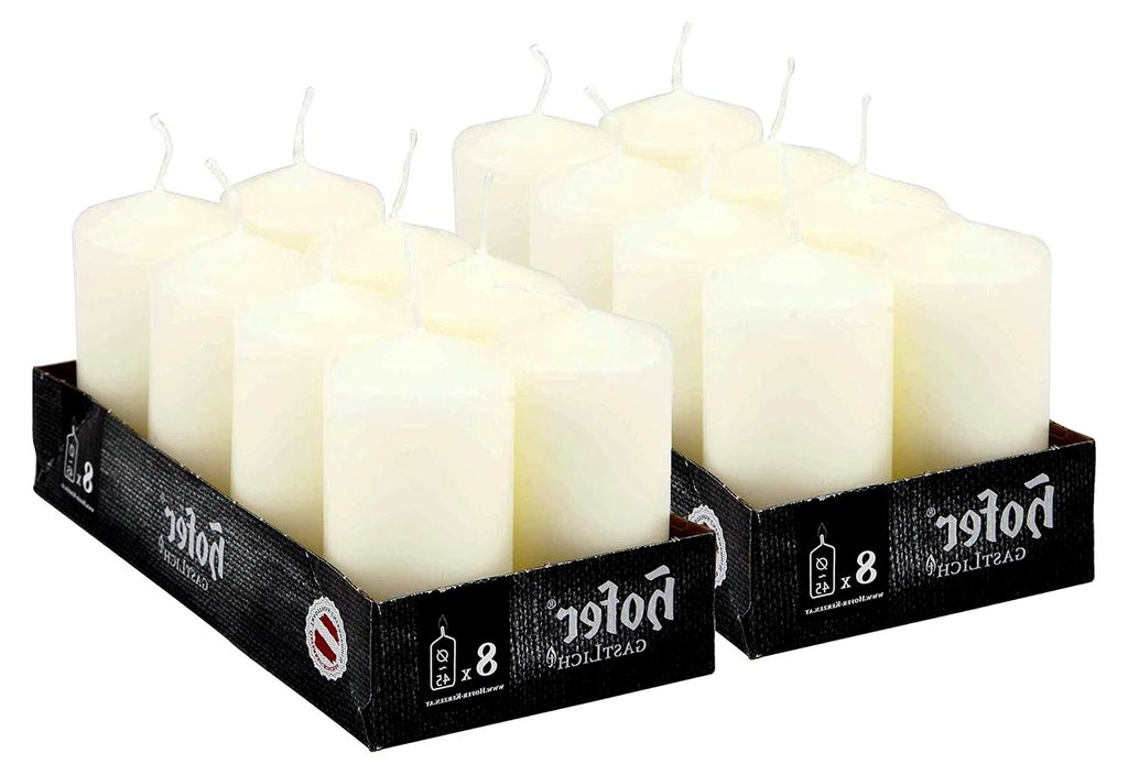 Stumpenkerzen Säulenkerzen - 16 Stück Set - Durchmesser 4,5 cm, Höhe 9 cm - Brenndauer ca. 12 Stunden - Elfenbein Creme, ohne Duft, tropffrei, h...