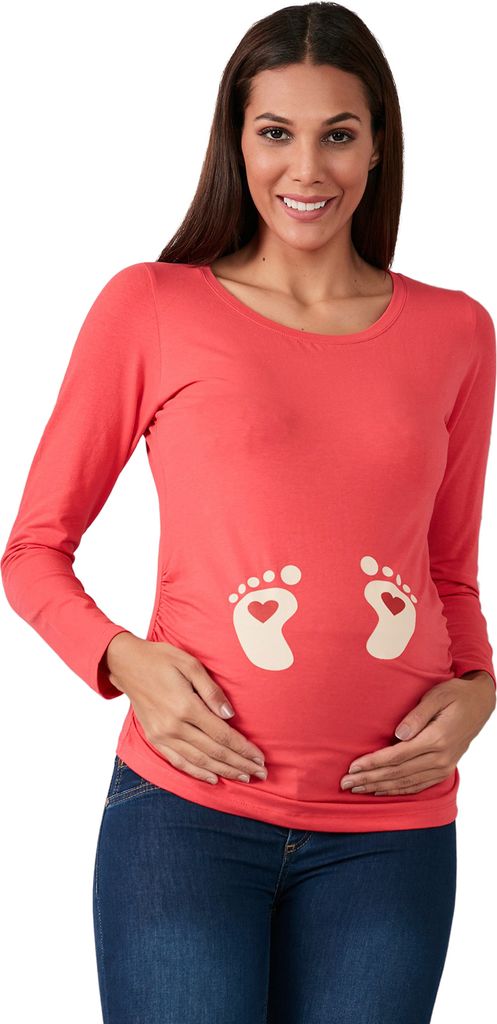 M.M.C. Umstandslangarmshirt Baby Füße mit Motiv, M, Koralle