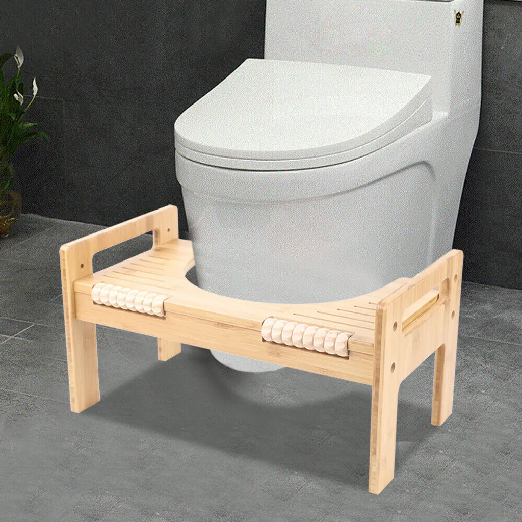 Tabouret de toilette en bambou réglable avec barre de massage intégrée