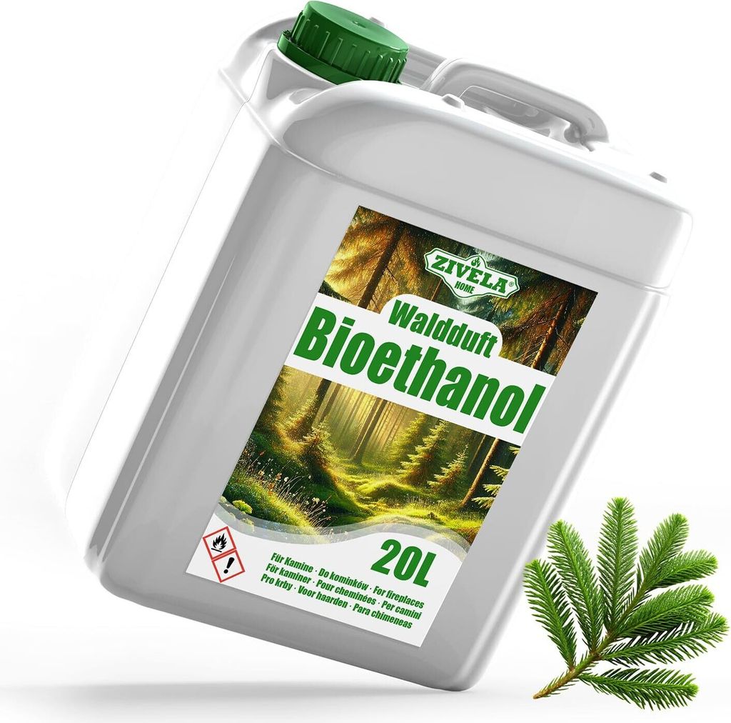 Bioethanol 96,6% 20L | Alkohol Waldduft 96,6% 20L | Bioethanol für Kamin, Tischkamin, Bioethanol Kamin | Bioethanol Waldduft | Saubere Verbrennu
