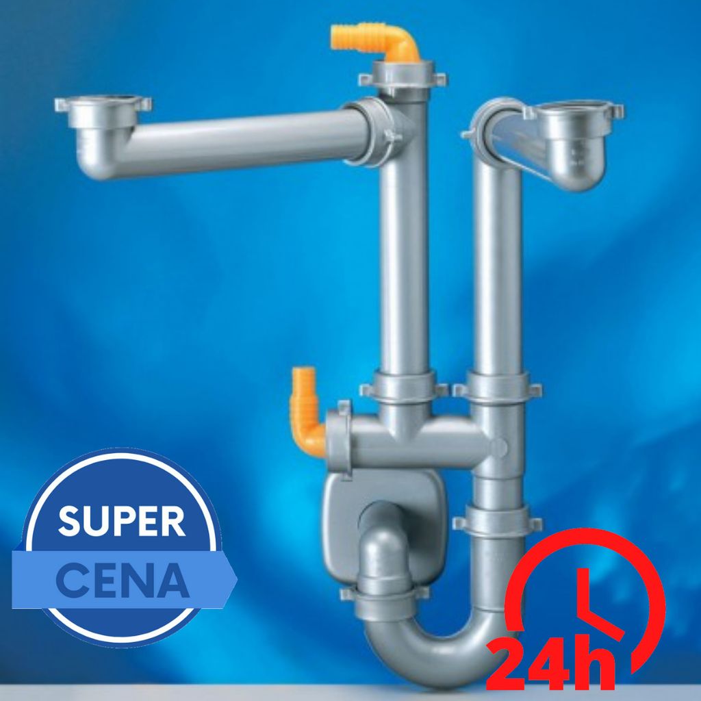 Platzsparender Syphon für Doppelwaschbecken